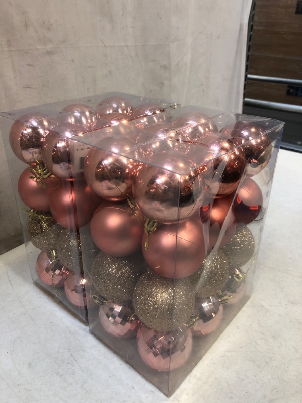 Photo 2 of 2 PACK: Emopeak 24Pcs Christmas Balls Ornaments for Xmas Christmas Tree - 4 Style Shatterproof Christmas Tree Decorations Hanging Ball for Holiday Wedding Party Decoration (2.4"/6.2CM, Rose Gold) 2.4"/6.2CM Rose Gold