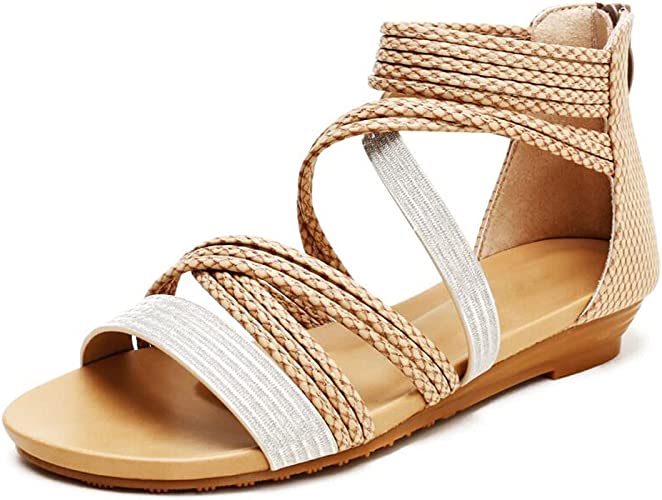 Photo 1 of WOJWSKI Women's Flat Sandal Flip Flops Open Toe Strap Zipper Back Flatform Wedge Sandals Beach Summer Shoes, SIZE 38 