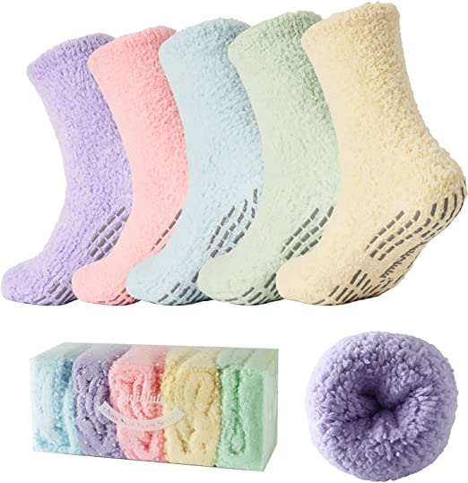 Photo 1 of Bulinlulu Fuzzy Socks for Women with Grips Plush Fuzzy Socks Sleep Cozy socks Sleep Socks Winter Soft Fluffy Sock
