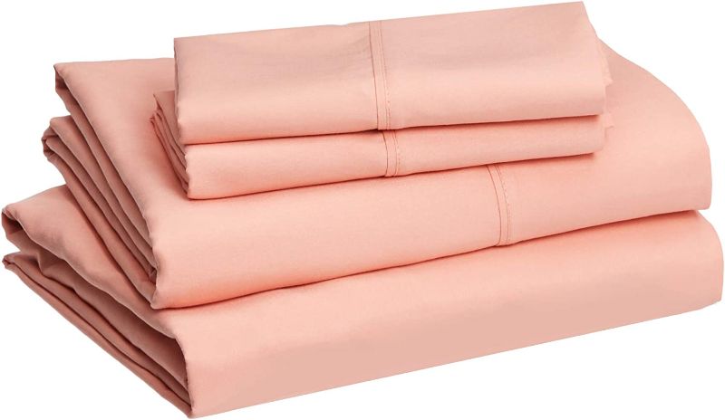 Photo 1 of Amazon Basics Lightweight Super Soft Easy Care Microfiber Bed Sheet Set with 14-Inch Deep Pockets - Queen, Peachy Coral
