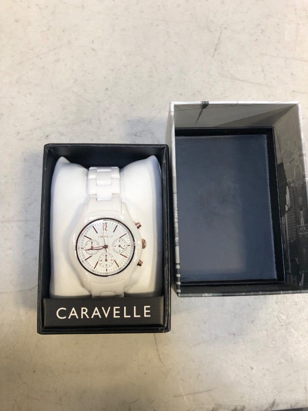 Photo 2 of Caravelle by Bulova Ladies' Sport Chronograph Quartz Two-Tone Ceramic Watch, White Dial Style: 45L174
