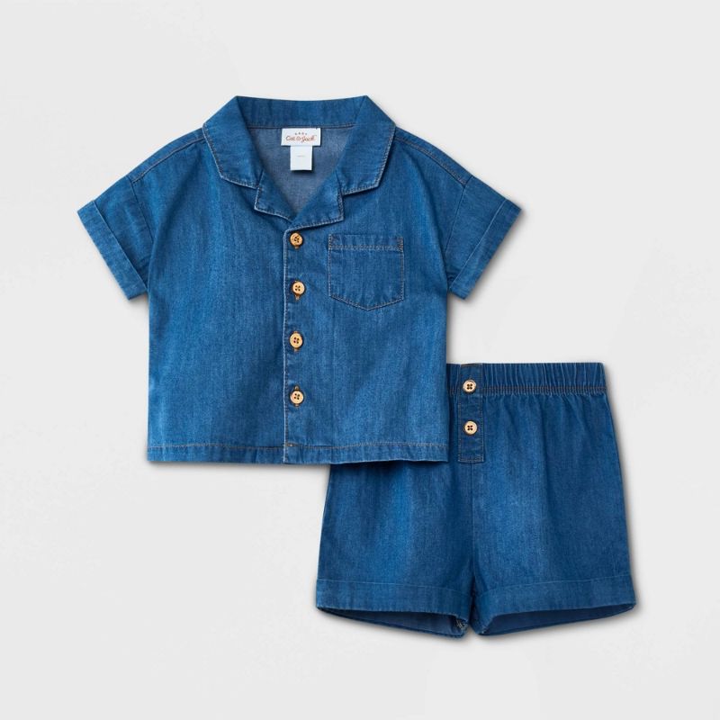 Photo 1 of Baby Boys' 2pc Lightweight Denim Top & Bottom Set - Cat & Jack™ Light Blue, SIZE 3-6 