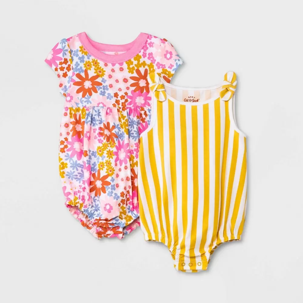 Photo 1 of Baby Girls' 2pk Floral Striped Romper - 3-6 M