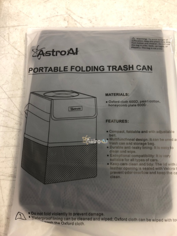 Photo 2 of AstroAI Car Trash Can with Lid and Storage Pockets,Leak-Proof Waterproof Car Trash Bag,2.5 Gallon Organizer Car Garbage Can,Portable Folding Multipurpose Car Trash Bin