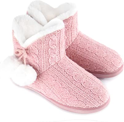 Photo 1 of DL Womens-Warm-House-Bootie-Slippers Fluffy Cute For Winter, Comfy Cable Knit Memory Foam Ladies Boots Slippers Indoor With Fuzzy Plush Lining, Cozy Female Adult Home Bedroom Shoes, SIZE 7 