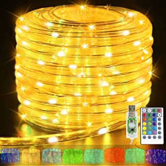 Photo 1 of 20 LED 40Ft Christmas LED Rope Lights Decorations,USB Powered 16 RGB Colors Changing Remote Waterproof Fairy String Tube Holiday Home