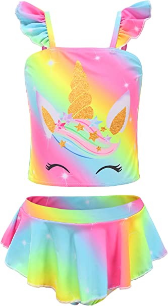 Photo 1 of Akokvlar Two Pieces Unicorn Swimsuit Mermaid Bikinis Tankini Bathing Suit for Little Girls, SIZE 5T