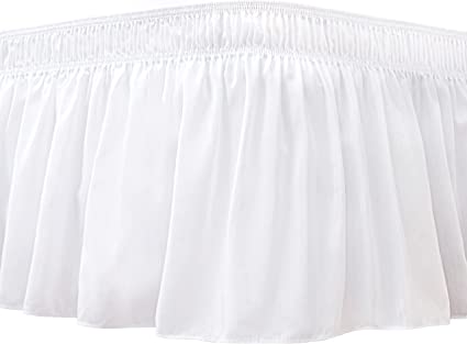 Photo 1 of Biscaynebay Wrap Around Bed Skirts for Twin & Twin XL Beds with Long Drop of 18", White Elastic Dust Ruffles Easy Fit Wrinkle & Fade Resistant Silky Luxurious Fabric Solid Machine Washable