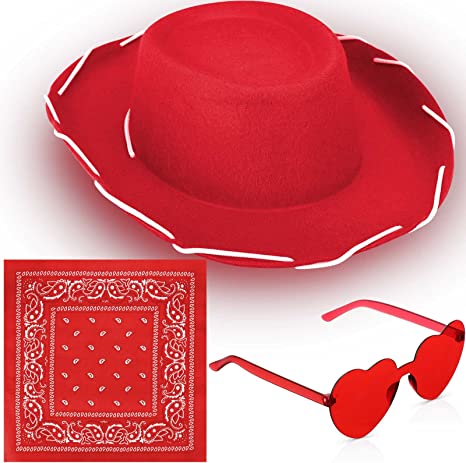 Photo 1 of 3 Pcs Cowgirl Cowboy Hat Set Western Cowgirl Hat with Paisley Heart Shaped Sunglasses Bandanna for Girls Kid Cowboy Women