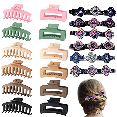 Photo 1 of 18PC Braided Hair Clips for Women Mother's Day gift Sparkling Crystal Stone Beaided Hair Clips Bands Four-Leaf Clover Chopped Hairpin Duckbill Clip Braided Hair Clip Rhinestone
