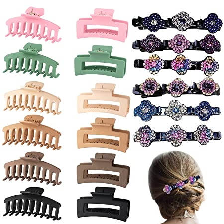 Photo 1 of 18PC Braided Hair Clips for Women Mother's Day gift Sparkling Crystal Stone Beaided Hair Clips Bands Four-Leaf Clover Chopped Hairpin Duckbill Clip Braided Hair Clip Rhinestone