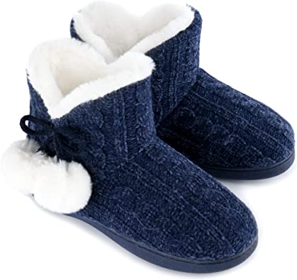 Photo 1 of DL Womens-Warm-House-Bootie-Slippers Fluffy Cute For Winter, Comfy Cable Knit Memory Foam Ladies Boots Slippers Indoor With Fuzzy Plush Lining, Cozy Female Adult Home Bedroom Shoes, SIZE 8 