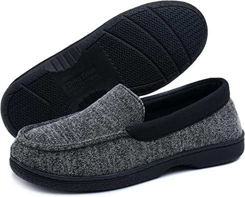 Photo 1 of DL Mens-Moccasin-House-Slippers-Memory-Foam Indoor, Men's Cozy Soft Home Bedroom Slippers Closed Back, Comfy Breathable Knitted Cotton-blend Man House Shoes Non-Slip, SIZE 8 