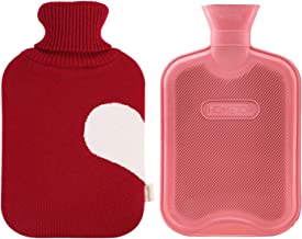 Photo 1 of HomeTop Classic 2 Rubber Hot Water Bottles with 2 Knit Heart Pattern Covers, Great for Pain Relief, Hot and Cold Therapy (2 Liters, White and Red)