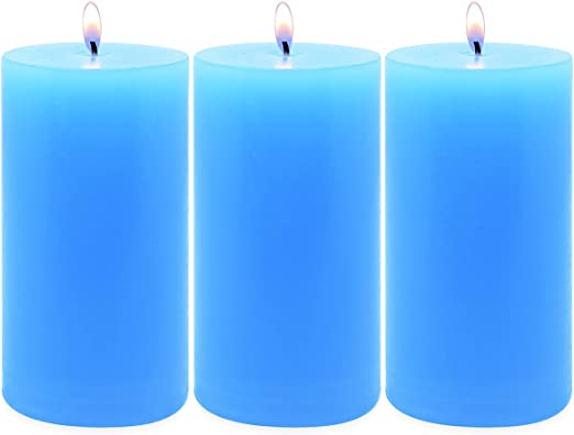 Photo 1 of 3 Pack 3x6 Inch Pillar Candles, Unscented Column Candles for Home Restaurants Spa Church Weddings, Smokeless Dripless and Clean Burning Emergency Candle - Light Blue