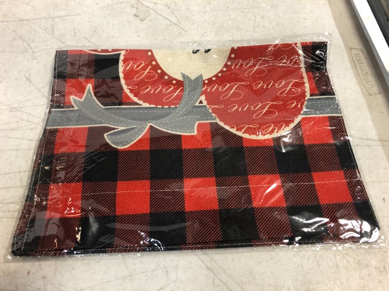 Photo 2 of  Valentine's Day Garden Flag 12.5 x 18 Inch Double Sided Flag Buffalo Plaid Love Heart Burlap Yard Flag Holiday Anniversary Outdoor Decoration