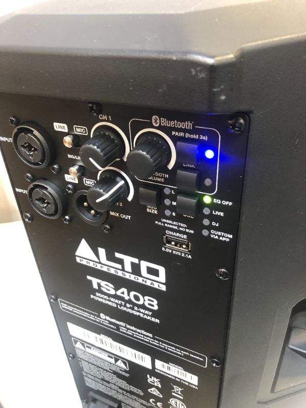 Photo 3 of Alto Professional TS408 - 2000W 8" Powered PA Speaker with 3 Channel Mixer, Bluetooth Streaming, Wireless Loudspeaker linking, DSP and Alto App, black
