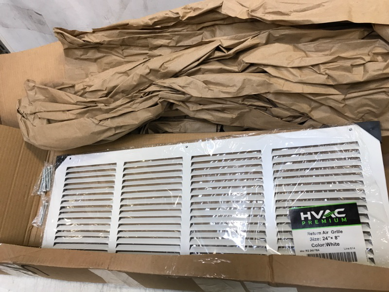 Photo 2 of 24"w X 8"h Steel Return Air Grilles - Sidewall and Ceiling - HVAC Duct Cover - White [Outer Dimensions: 25.75"w X 9.75"h] 24 X 8 White