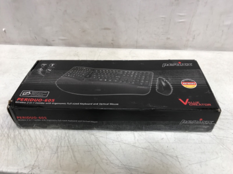 Photo 4 of Perixx Periduo-605, Wireless Ergonomic Split Keyboard and Vertical Mouse Combo, Adjustable Palm Rest and Membrane Low Profile Keys, Black, US English Layout (11633)