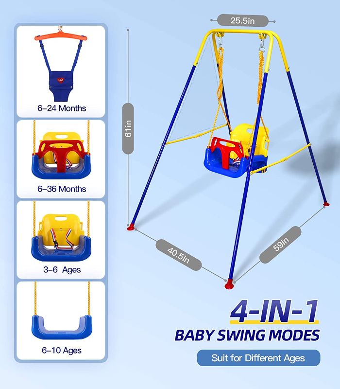 Photo 1 of 2-in-1 Swing Set for Todder to Kid, Baby Jumper with Bouncers for Outdoor/Indoor, Sturdy Safety Seat and Foldable Metal Swing Stand, Easy to Assemble and Store at Home
