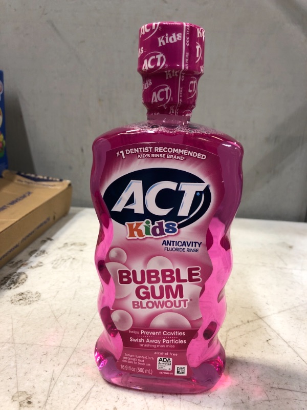 Photo 2 of ACT Kids Anticavity Fluoride Rinse Bubble Gum Blowout 16.9 fl. oz. Accurate Dosing Cup, Alcohol Free