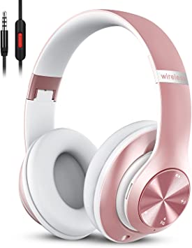 Photo 1 of 9S Bluetooth Headphones Over-Ear,CVC 6.0 Noise Cancelling Mic Wireless Headphones,60 Hrs Playtime Hi-Fi Stereo Deep Bass Foldable Headphones for Online Class, Home Office, PC, Cell Phones (Rose Gold)