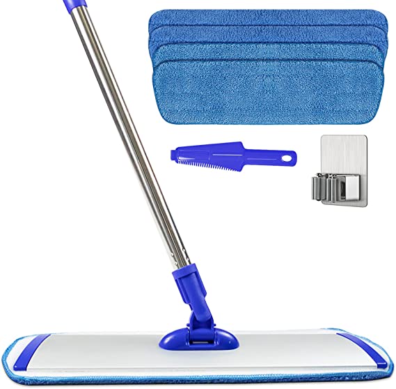 Photo 2 of 18" Microfiber Mop for Floor Cleaning,Mop with 2 Reusable Dry Mop Pads & 2 Wet Mop Pads & 1 Mop Pads Brush and a Mop Storage Unit,Microfiber Mops for Floor Cleaning,Hardwood,Tile