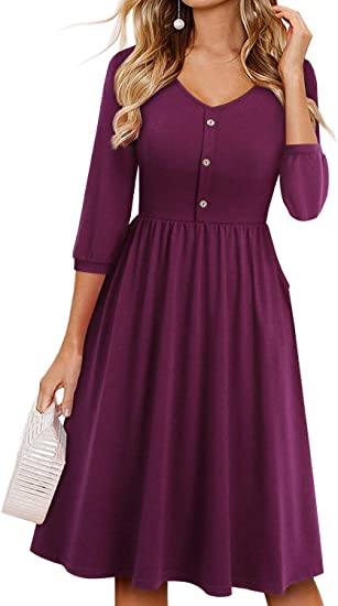 Photo 1 of YATHON Dresses for Women 2023 with Sleeves Cotton V Neck Button Down A Line Casual Dress Pockets SZIE M
