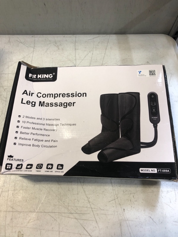 Photo 2 of FIT KING Leg Air Massager for Circulation and Relaxation Foot and Calf Massage with Handheld Controller 3 Intensities 2 Modes (with 2 Extensions)- FSA HSA Eligible  -- UNABLE TO PROPERLY TEST , MISSING POWER CORD --