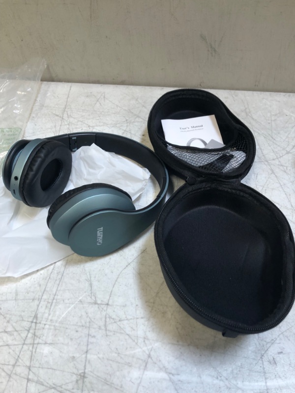 Photo 2 of TUINYO Wireless Headphones Over Ear, Bluetooth Headphones with Microphone, Foldable Stereo Wireless Headset- Silver Blue -- UNABLE TO TEST (CASE HAS BEND)