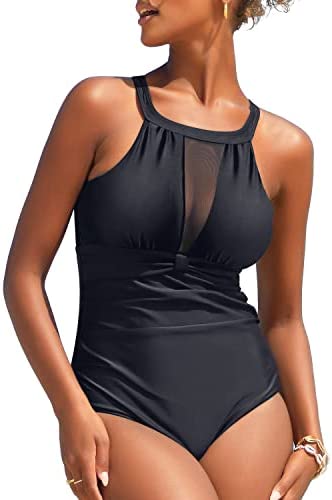 Photo 1 of 2 Count- I2CRAZY Womens One Piece Swimsuits Mesh V Neck Monokini Bathing Suits Tummy Control Swimwear (Available in Plus Size)Women's One Piece Bathing Suits. Size XXL- Navy & Black 