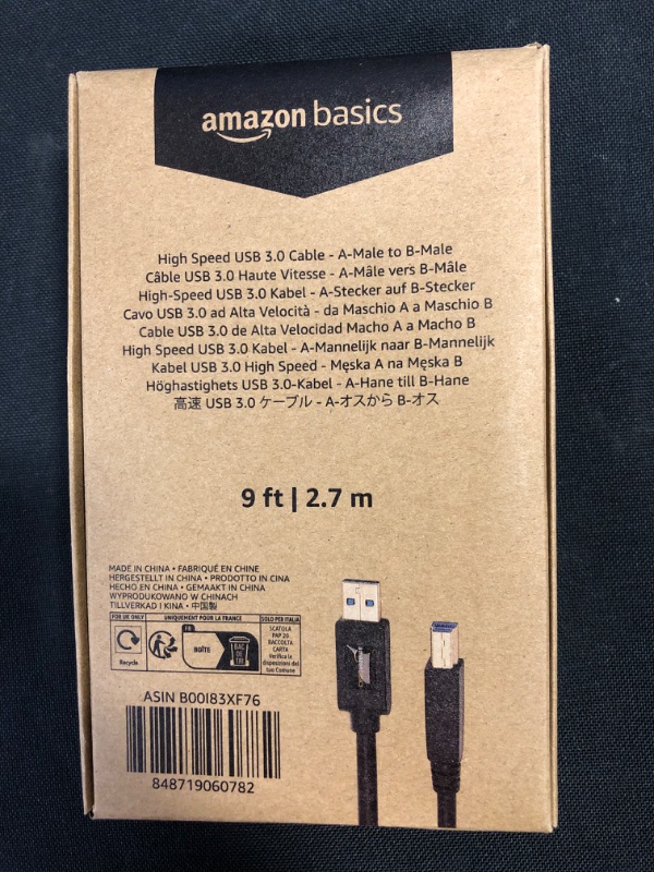 Photo 2 of Amazon Basics High Speed USB 3.0 Cable - A-Male to B-Male - 9 Feet (2.7 Meters) 9 Feet 1-Pack Standard Packaging