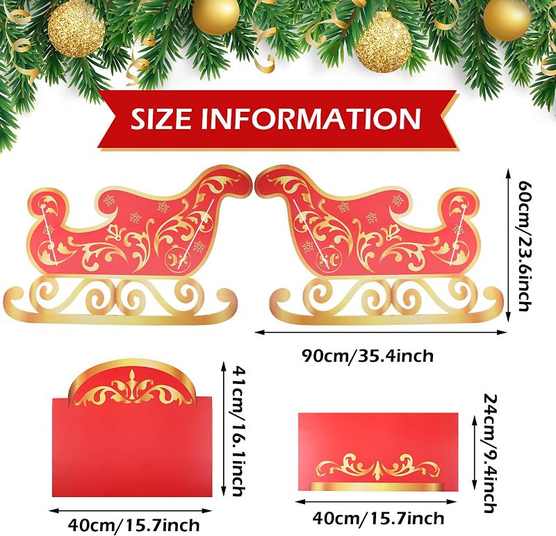 Photo 2 of 6 PACK Eaasty Cardboard Santa Sleigh Photo Op 35.4" Red Santa Claus Christmas Sleigh Decoration Cardboard Santa Sleigh Stand up Decorative Photo Prop for Christmas Party Holiday Decor