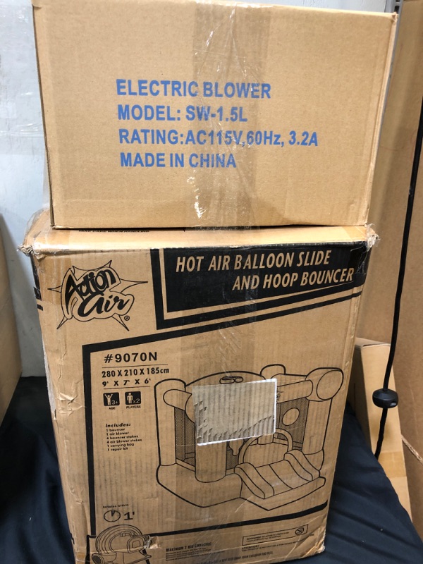 Photo 1 of ACTION AIR Bounce House, Inflatable Bouncer with Air Blower, Jumping Castle with Slide for Outdoor and Indoor, Backyard Fun *String to tighten blower was ripped off * Tested it with tape  , worked just fine * DIRTY 