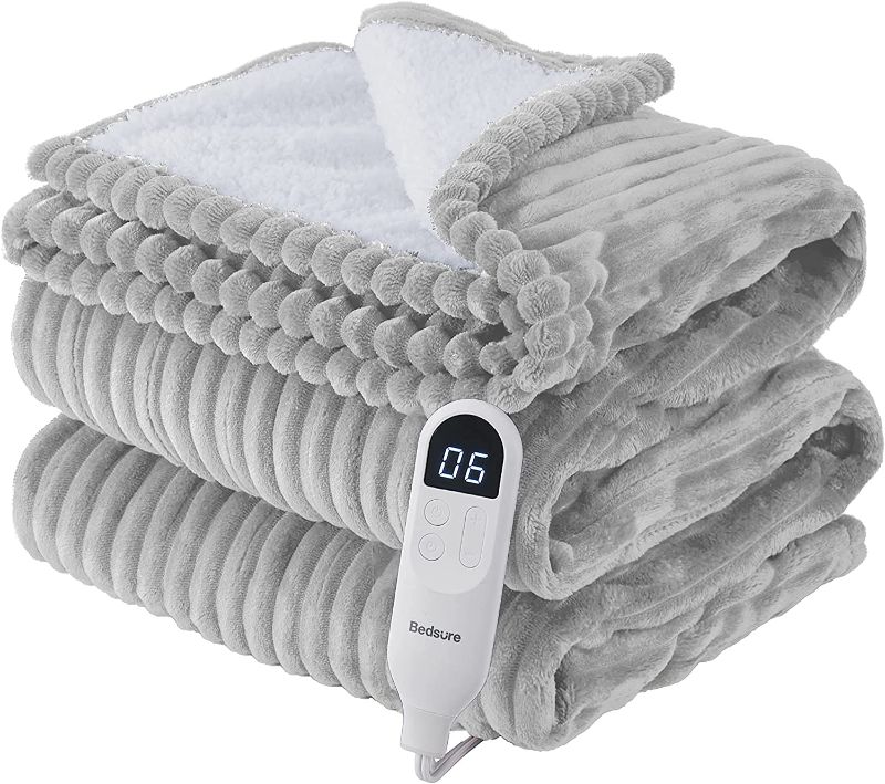 Photo 1 of BEDSURE Electric Blanket Twin Size - Heated Blanket Twin Soft Ribbed Fleece 62x84 Fast Heating Blanket with 6 Heating Levels & 10 Time Settings, 8 Hours Auto-Off - BURGUNDY RED -