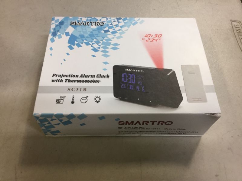 Photo 1 of SMARTRO SC31B Digital Projection Alarm Clock with Weather Station, Indoor Outdoor Thermometer, USB Charger, Dual Alarm Clocks for Bedrooms, AC & Battery Operated