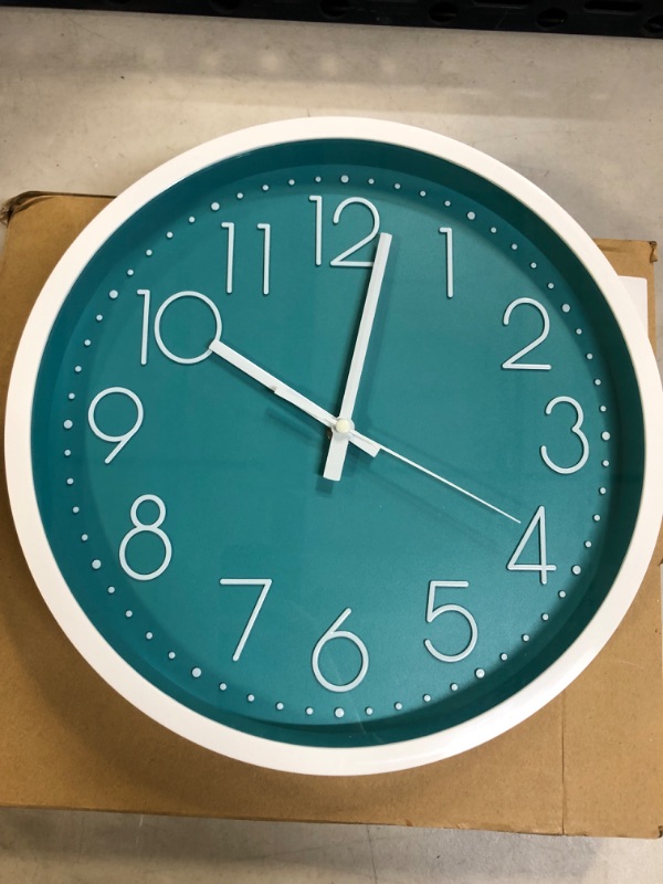 Photo 2 of 12 Inch Silent Non-Ticking Battery Operated Round Turquoise Wall Clock Easy to Read Home/Office/School/Kitchen/Bedroom/Living Room Teal Clocks 12 Inch Teal