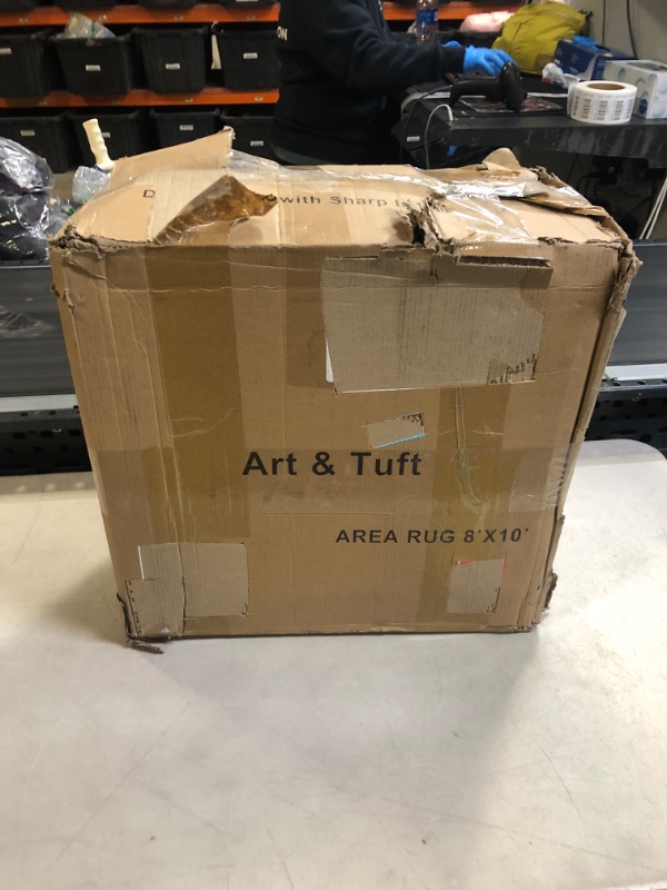 Photo 1 of Art&Tuft Washable Rug, Anti-Slip Backing Abstract 8x10 Area Rugs, Stain Resistant Rugs for Living Room, Foldable Machine Washable Area Rug (TPR22-Green/Grey, 8'x10') - BOX DAMAGED -