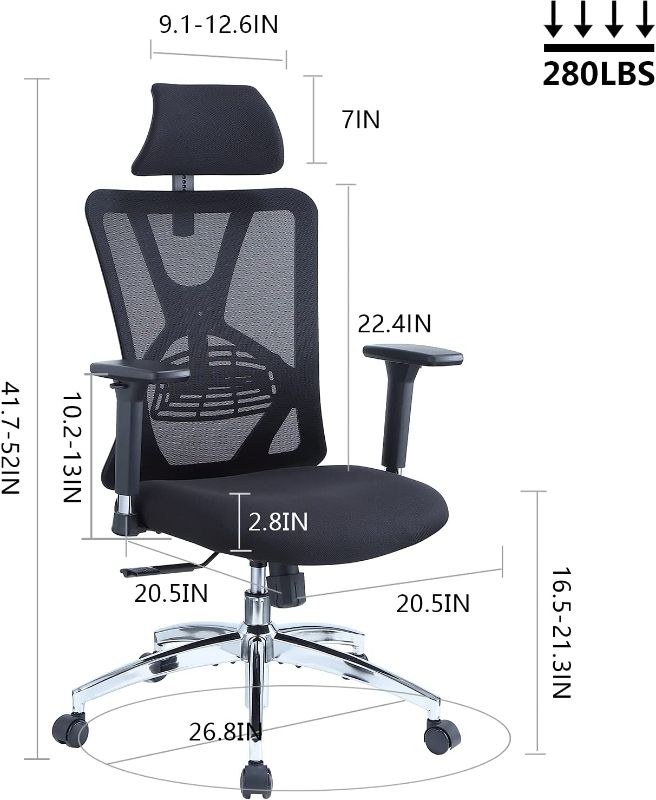 Photo 1 of Ticova Ergonomic Office Chair - High Back Desk Chair with Adjustable Lumbar Support & 3D Metal Armrest - 130°Reclining & Rocking Mesh Computer Chair with Thick Seat Cushion & Rotatable Headrest