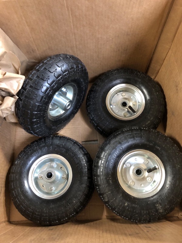 Photo 2 of (4 Pack) AR-PRO 10" Heavy-Duty Replacement Tire and Wheel - 4.10/3.50-4" with 10" Inner Tube, 5/8" Axle Bore Hole, 2.2" Offset Hub and Double Sealed Bearings for Hand Trucks and Gorilla Cart Silver