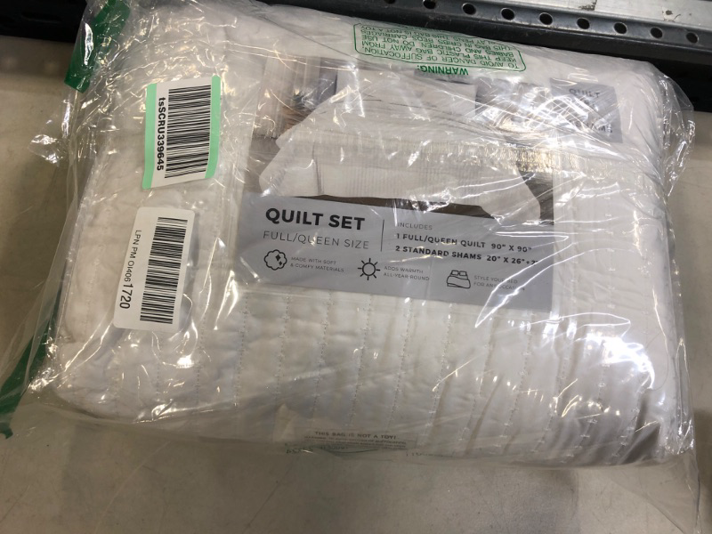 Photo 2 of  Detailed Channel Stitch Quilt Set with Shams. White Full/Queen Quilt Set, All Season Bedspread Quilt Set, Alicia Collection (Full / Queen, White) Full / Queen Alicia - White