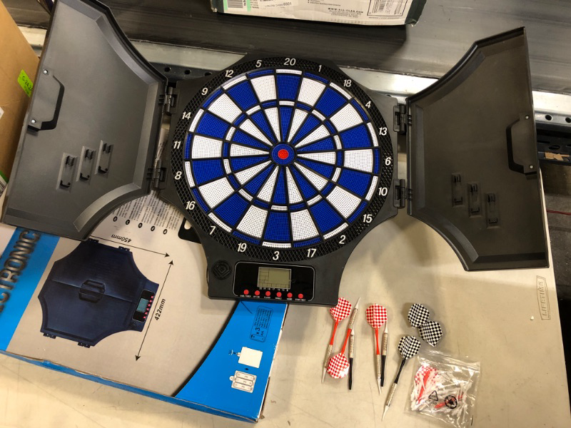 Photo 2 of Electronic Dart Board, 10 Darts & 100 Tips, Wall Mount, Cabinet Doors Stores 6 Soft Tip Darts, Digital Scoreboard, Many Game Types Dart Boards For Adults & Kids