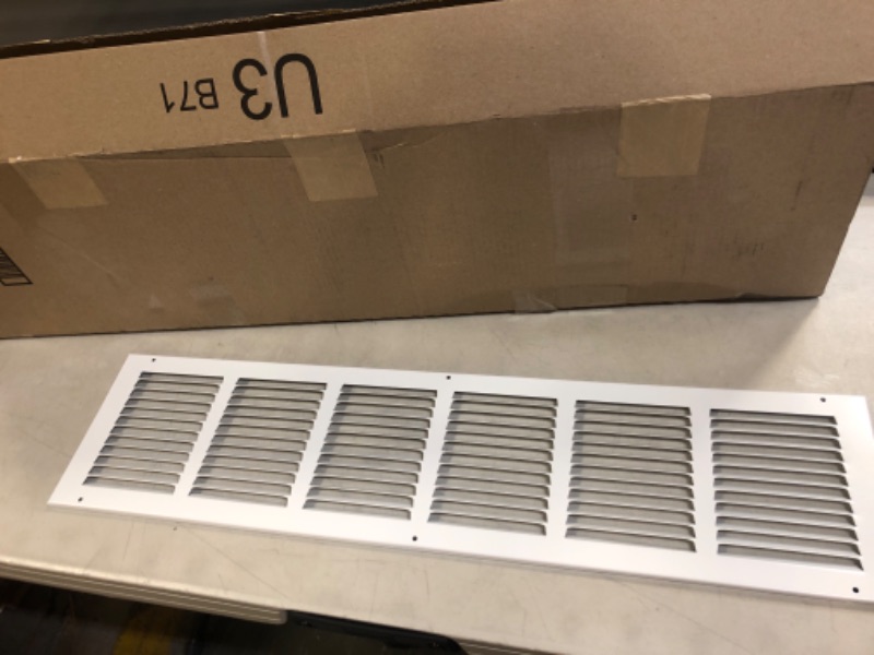 Photo 2 of 30"W x 6"H [Duct Opening Measurements] Steel Return Air Grille (HD Series) Vent Cover Grill for Sidewall and Ceiling, White | Outer Dimensions: 31.75"W X 7.75"H for 30x6 Duct Opening Duct Opening Size: 30"x6"