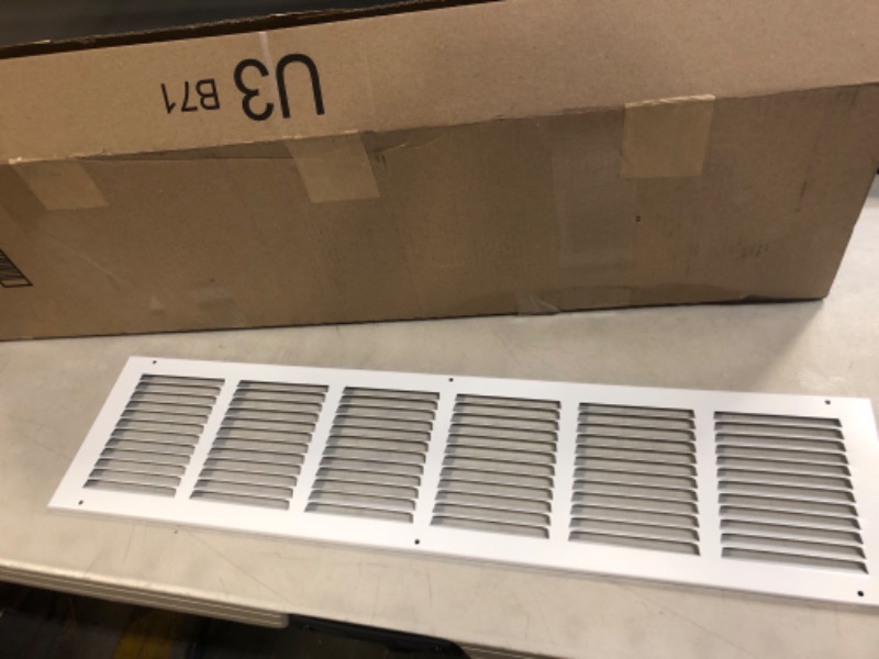 Photo 1 of 30"W x 6"H [Duct Opening Measurements] Steel Return Air Grille (HD Series) Vent Cover Grill for Sidewall and Ceiling, White | Outer Dimensions: 31.75"W X 7.75"H for 30x6 Duct Opening Duct Opening Size: 30"x6"