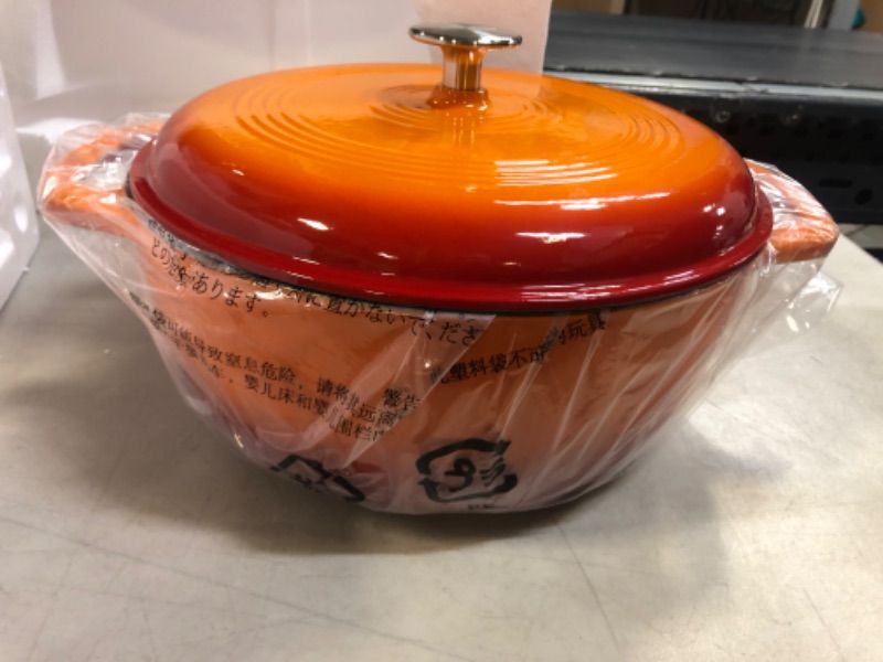 Photo 2 of Amazon Basics Enameled Cast Iron Covered Dutch Oven, 6-Quart, Orange Orange 6-Quart Oven