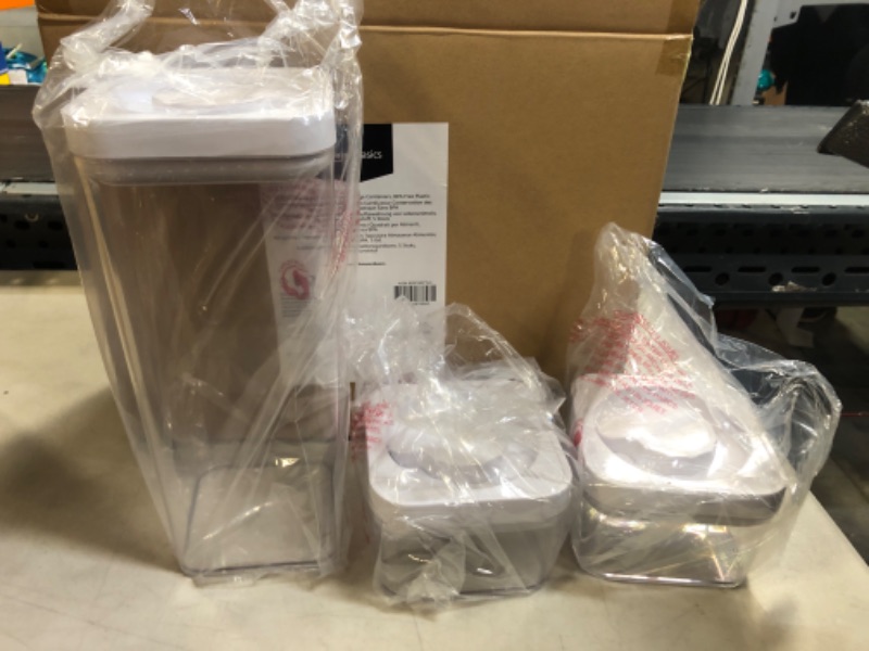 Photo 1 of Amazon Basics 5-Piece Square Airtight Food Storage Containers for Kitchen Pantry Organization, BPA Free Plastic 5-Piece Square Set