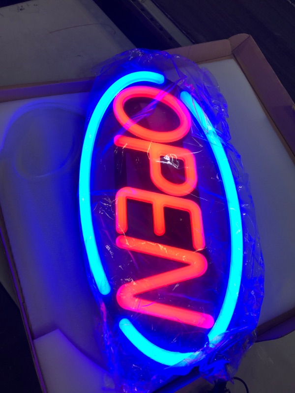 Photo 4 of LED Business Neon Open Sign - Bright Display Store Sign,24 x 12 inch Larger Size Inksilvereye (Red/Blue)