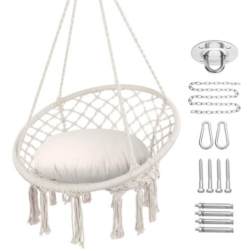 Photo 1 of  Hammock Chair Macrame Swing, Hanging Cotton Rope Hammock