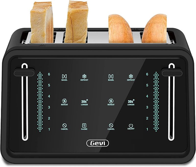 Photo 1 of Gevi Toaster 4 Slice,Led Display Touchscreen Bagel Toaster with Dual Control Panels of Bagel/Reheat/Defrost/Cancel/Toasting One Slice/Longer Function,6 Shade Setting ** SLIGHTLY USED ** 
