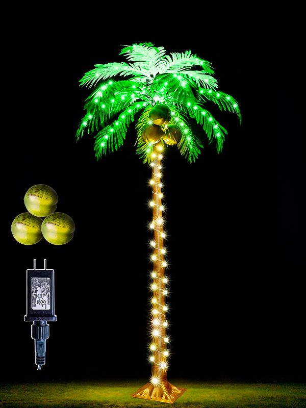 Photo 1 of 5FT LED Lighted Palm Tree with Coconuts Outdoor Artificial Palm Tree Prelit Christmas Tree Tropical Palm Tree Lights for Home Patio Pool Hawaiian Luau Jungle Party Tiki Bar Indoor Decoration
